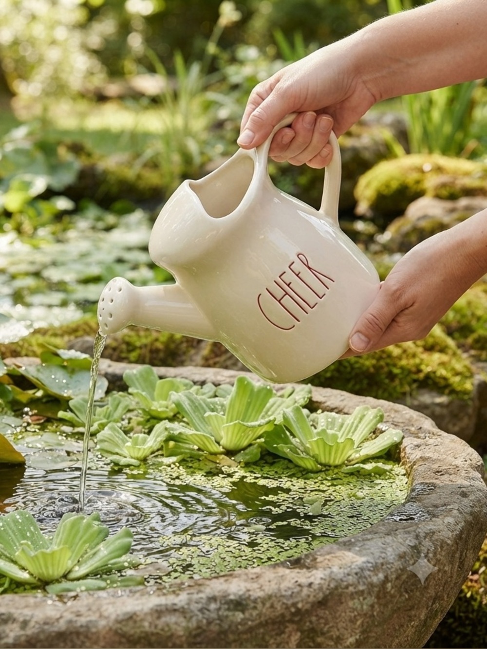 Rae Dunn White Ceramic Watering Can with Cheer Text